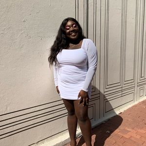 Plus White Mesh Square Neck Ruched Bodycon Dress